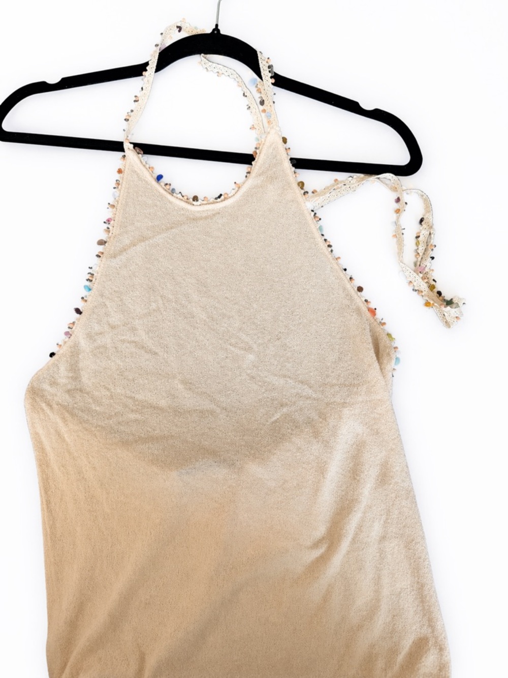 Christopher Esber Beige Halter Tank with Multicolor Bead Trim
